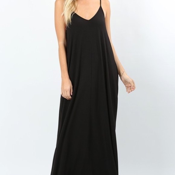 Back2Basics Dresses & Skirts - Cami Spaghetti Strap V-Neck Maxi Dress With Pocket